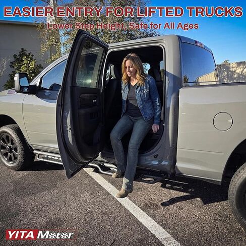 YITAMOTOR Running Boards Compatible with 2019-2026 Chevy Silverado/GMC Sierra 1500 Crew Cab, 2020-2026 2500HD 3500HD, Steel Side Steps w/ 2 Raised Steps for Bed Access, Black Textured Nerf Bars in Kuwait