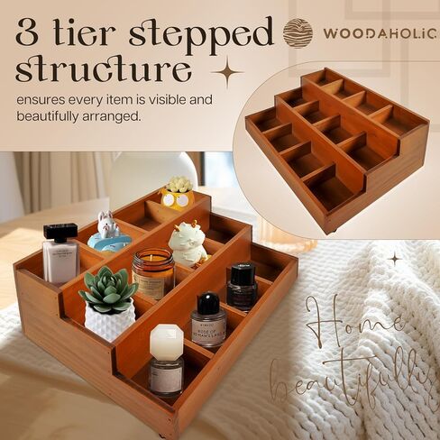 Wood 3-Tier Riser Stand Display Organizer – Versatile Tiered Desktop Shelf for Collectibles, Plants, Candles or Stationery – Stackable & Freestanding Wooden Storage Rack for Home or Office in Saudi Arabia