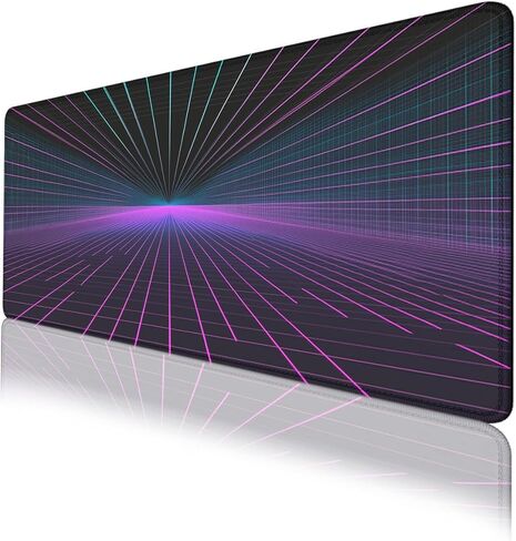 Cyber Grid Mouse Pad, Retro Neon Synthwave Background Gaming Desk Mat with Stitched Edges,Non-Slip Waterproof Rubber Base Mouse Mat, 31.5x11.8in Mouse Pads for Desk Home Office Gaming in Kuwait