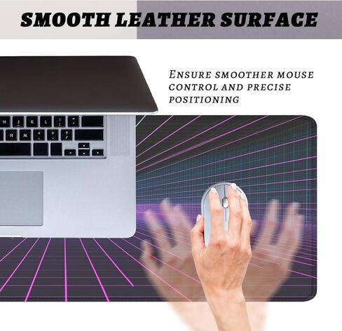 Cyber Grid Mouse Pad, Retro Neon Synthwave Background Gaming Desk Mat with Stitched Edges,Non-Slip Waterproof Rubber Base Mouse Mat, 31.5x11.8in Mouse Pads for Desk Home Office Gaming in Kuwait