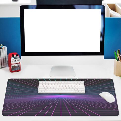 Cyber Grid Mouse Pad, Retro Neon Synthwave Background Gaming Desk Mat with Stitched Edges,Non-Slip Waterproof Rubber Base Mouse Mat, 31.5x11.8in Mouse Pads for Desk Home Office Gaming in Kuwait