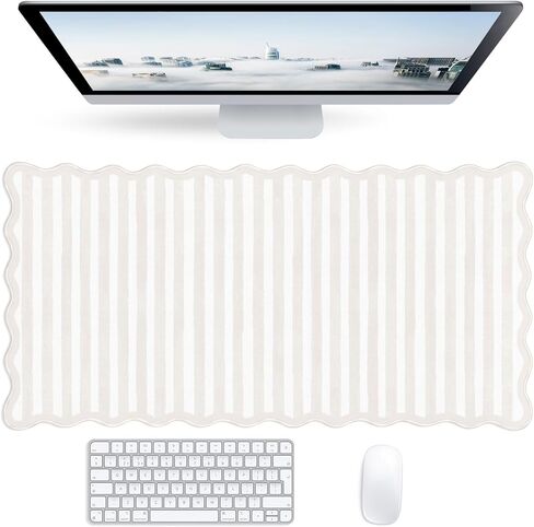 Checkered Pink Scalloped Mouse Pad,Cute Kawaii Gingham Large Desk Mat Non-Slip Rubber Base,Aesthetic Decor Gaming Computer Desk Pad for Office Laptop Mouse Keyboard Pad, 31.5" x 15.7", XL in Saudi Arabia