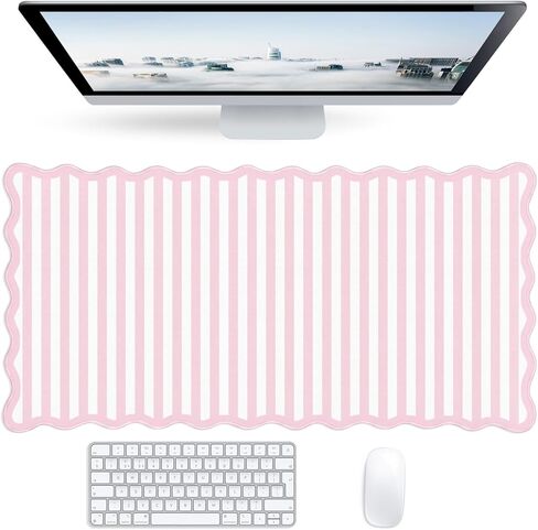 Checkered Pink Scalloped Mouse Pad,Cute Kawaii Gingham Large Desk Mat Non-Slip Rubber Base,Aesthetic Decor Gaming Computer Desk Pad for Office Laptop Mouse Keyboard Pad, 31.5" x 15.7", XL in Saudi Arabia
