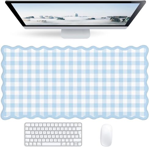 Checkered Pink Scalloped Mouse Pad,Cute Kawaii Gingham Large Desk Mat Non-Slip Rubber Base,Aesthetic Decor Gaming Computer Desk Pad for Office Laptop Mouse Keyboard Pad, 31.5" x 15.7", XL in Saudi Arabia