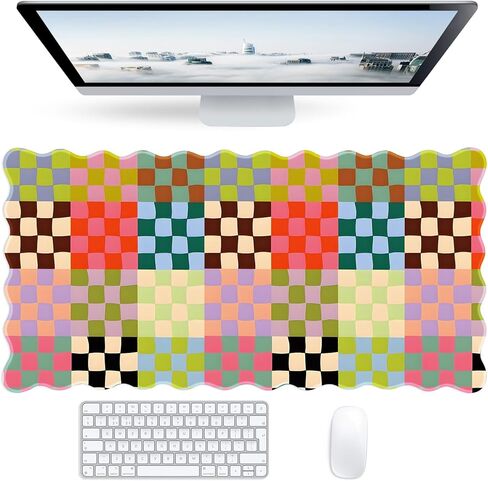 Checkered Pink Scalloped Mouse Pad,Cute Kawaii Gingham Large Desk Mat Non-Slip Rubber Base,Aesthetic Decor Gaming Computer Desk Pad for Office Laptop Mouse Keyboard Pad, 31.5" x 15.7", XL in Saudi Arabia