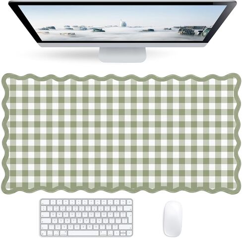 Checkered Pink Scalloped Mouse Pad,Cute Kawaii Gingham Large Desk Mat Non-Slip Rubber Base,Aesthetic Decor Gaming Computer Desk Pad for Office Laptop Mouse Keyboard Pad, 31.5" x 15.7", XL in Saudi Arabia
