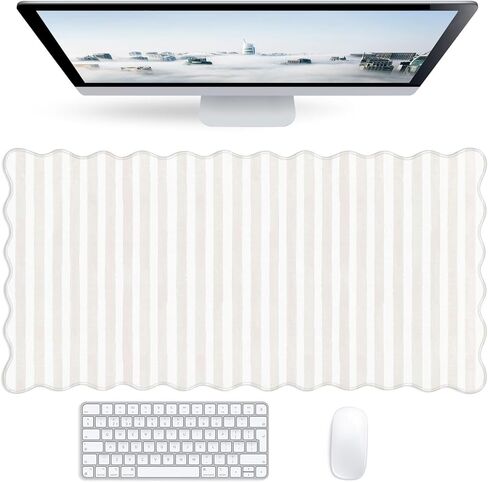 Checkered Pink Scalloped Mouse Pad,Cute Kawaii Gingham Large Desk Mat Non-Slip Rubber Base,Aesthetic Decor Gaming Computer Desk Pad for Office Laptop Mouse Keyboard Pad, 31.5" x 15.7", XL in Saudi Arabia
