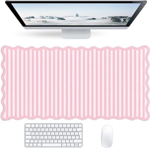 Checkered Pink Scalloped Mouse Pad,Cute Kawaii Gingham Large Desk Mat Non-Slip Rubber Base,Aesthetic Decor Gaming Computer Desk Pad for Office Laptop Mouse Keyboard Pad, 31.5" x 15.7", XL in Saudi Arabia