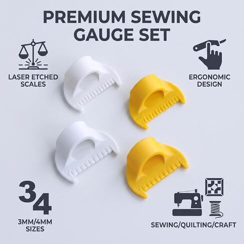 4 Pcs Edge Stitch Lock & Sewing Gauge Set - Precision Seam Guide Ruler for Hand Sewing, Quilting & Crafting - Ergonomic Stitching Guide Tool with 3mm/4mm Laser-Etched Scales (Yellow & White) in Saudi Arabia