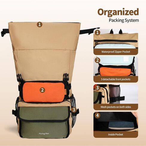 FLYINGFOX Men's and Women's Detachable Outdoor Sports and Casual Backpack with Laptop Compartment, Ideal for Daily Commuting, Outdoor Activities and School （black） in Kuwait
