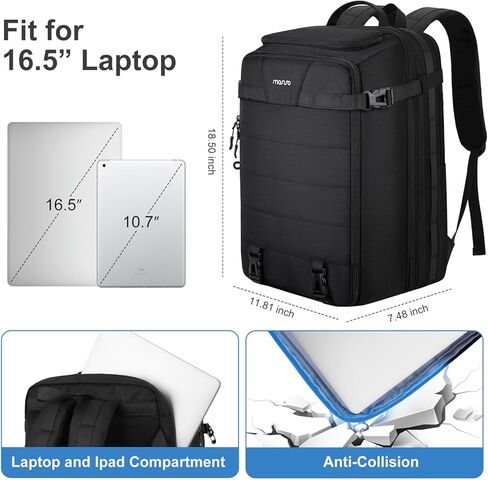 MOSISO 40L Travel Backpack for Women Men, 17-17.3 inch Expandable Extra Large Laptop Backpack Flight Approved Anti-theft, TSA Computer Daypack Bag with USB Port for Weekender Business Hiking, Black in Kuwait