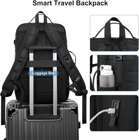 MOSISO 40L Travel Backpack for Women Men, 17-17.3 inch Expandable Extra Large Laptop Backpack Flight Approved Anti-theft, TSA Computer Daypack Bag with USB Port for Weekender Business Hiking, Black in Kuwait