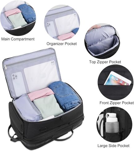 MOSISO 40L Travel Backpack for Women Men, 17-17.3 inch Expandable Extra Large Laptop Backpack Flight Approved Anti-theft, TSA Computer Daypack Bag with USB Port for Weekender Business Hiking, Black in Kuwait