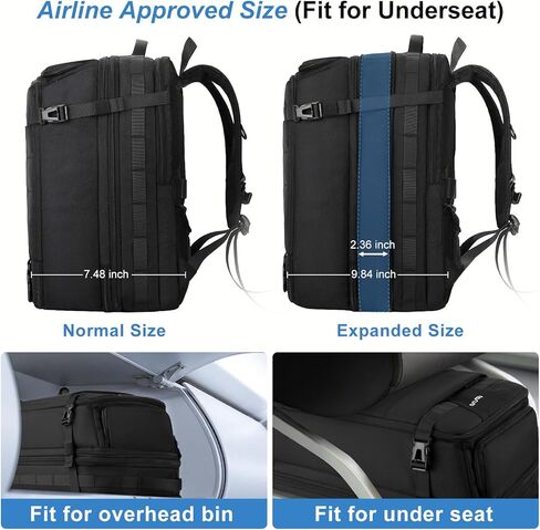 MOSISO 40L Travel Backpack for Women Men, 17-17.3 inch Expandable Extra Large Laptop Backpack Flight Approved Anti-theft, TSA Computer Daypack Bag with USB Port for Weekender Business Hiking, Black in Kuwait