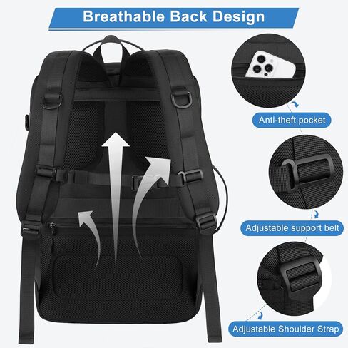MOSISO 40L Travel Backpack for Women Men, 17-17.3 inch Expandable Extra Large Laptop Backpack Flight Approved Anti-theft, TSA Computer Daypack Bag with USB Port for Weekender Business Hiking, Black in Kuwait