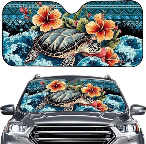Aztec Sea Turtle Sun Shade for Car Windshield Animal Turtle Sunshade for Car Front Window and Interior Sun Protection Automotive Accessories Automotive Window Sunshade Protector,Universal Fit in Kuwait