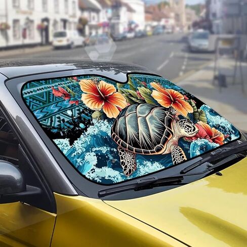 Aztec Sea Turtle Sun Shade for Car Windshield Animal Turtle Sunshade for Car Front Window and Interior Sun Protection Automotive Accessories Automotive Window Sunshade Protector,Universal Fit in Kuwait
