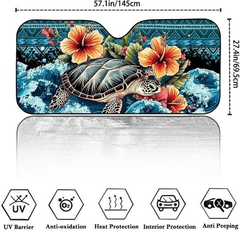 Aztec Sea Turtle Sun Shade for Car Windshield Animal Turtle Sunshade for Car Front Window and Interior Sun Protection Automotive Accessories Automotive Window Sunshade Protector,Universal Fit in Kuwait