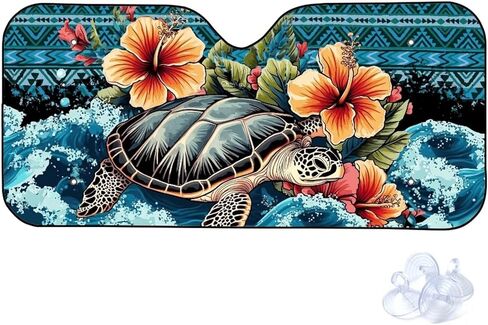 Aztec Sea Turtle Sun Shade for Car Windshield Animal Turtle Sunshade for Car Front Window and Interior Sun Protection Automotive Accessories Automotive Window Sunshade Protector,Universal Fit in Kuwait
