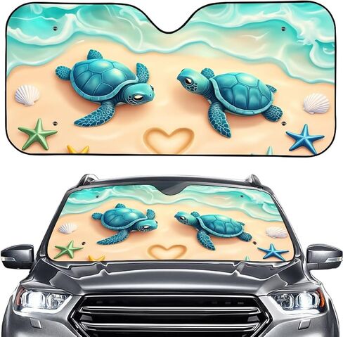 Aztec Sea Turtle Sun Shade for Car Windshield Animal Turtle Sunshade for Car Front Window and Interior Sun Protection Automotive Accessories Automotive Window Sunshade Protector,Universal Fit in Kuwait