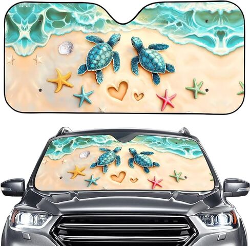 Aztec Sea Turtle Sun Shade for Car Windshield Animal Turtle Sunshade for Car Front Window and Interior Sun Protection Automotive Accessories Automotive Window Sunshade Protector,Universal Fit in Kuwait