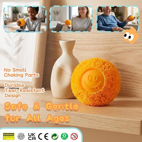 Smile Face Fuzz Stress Ball - Soft Squishy Fidget Toy for Anxiety Relief, Squish Sensory Fidget Toy, Soft Squishy Ball for Kids Adults ADHD Autism in Saudi Arabia