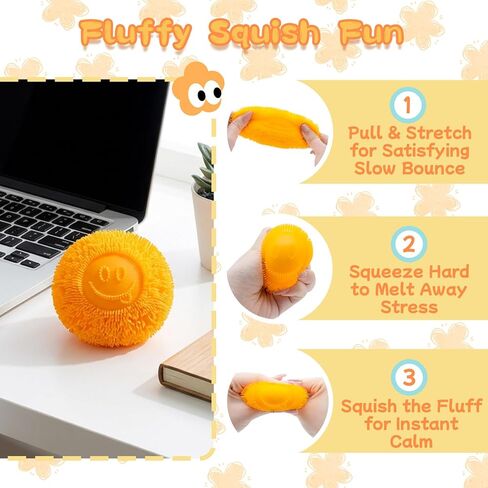 Smile Face Fuzz Stress Ball - Soft Squishy Fidget Toy for Anxiety Relief, Squish Sensory Fidget Toy, Soft Squishy Ball for Kids Adults ADHD Autism in Saudi Arabia