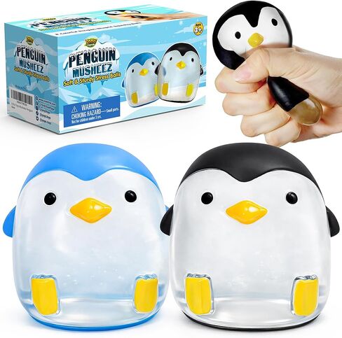 YoYa Toys Musheez Penguin Squishy Stress Balls 2-Pack - Sensory Fidget Toy - Fun to Squeeze and Stretch - Soft Penguin Squishies Stress Relief Ball for Kids - Cute for Boys and Girls in Saudi Arabia