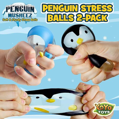 YoYa Toys Musheez Penguin Squishy Stress Balls 2-Pack - Sensory Fidget Toy - Fun to Squeeze and Stretch - Soft Penguin Squishies Stress Relief Ball for Kids - Cute for Boys and Girls in Saudi Arabia