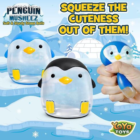 YoYa Toys Musheez Penguin Squishy Stress Balls 2-Pack - Sensory Fidget Toy - Fun to Squeeze and Stretch - Soft Penguin Squishies Stress Relief Ball for Kids - Cute for Boys and Girls in Saudi Arabia