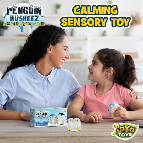 YoYa Toys Musheez Penguin Squishy Stress Balls 2-Pack - Sensory Fidget Toy - Fun to Squeeze and Stretch - Soft Penguin Squishies Stress Relief Ball for Kids - Cute for Boys and Girls in Saudi Arabia