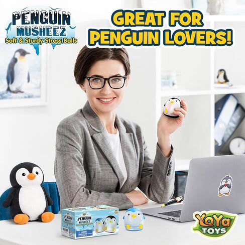 YoYa Toys Musheez Penguin Squishy Stress Balls 2-Pack - Sensory Fidget Toy - Fun to Squeeze and Stretch - Soft Penguin Squishies Stress Relief Ball for Kids - Cute for Boys and Girls in Saudi Arabia