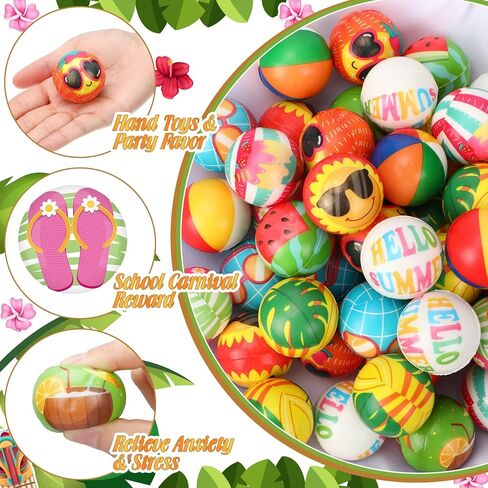Liliful 60 Pcs Summer Stress Balls Hawaiian Beach Foam Squeeze Stress Ball Swimming Pool Sensory Fidget Beach Supplies Party Favor Goodie Bag Stuffers in Kuwait