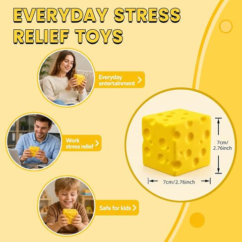 Super Cheese Squishy, Big Cheese Squishy Squeezy Cheese Upgraded One-Piece PU Slow Rising Stress Relief Toy, 2.76 Inch Large Sensory Fidget Cube for Adults Kids, Graduation Gift in Saudi Arabia
