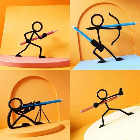 Creative Archer Pen Holder, Cool 3D Printed Stickman Pencil Display Stand, Fun Desktop Decoration & Executive Desk Toy, Holding 2 Pens for Home Office Setup in Kuwait