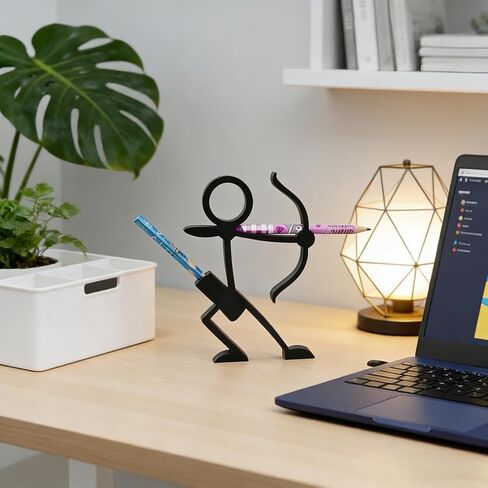 Creative Archer Pen Holder, Cool 3D Printed Stickman Pencil Display Stand, Fun Desktop Decoration & Executive Desk Toy, Holding 2 Pens for Home Office Setup in Kuwait