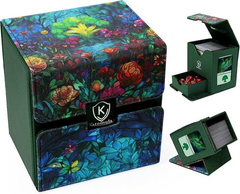 Katomula Card Deck Box for MTG Commander, Trading Cards Case Holds 100 Double-Sleeved Cards with Commander Display and Dice Tray-Forest in Kuwait