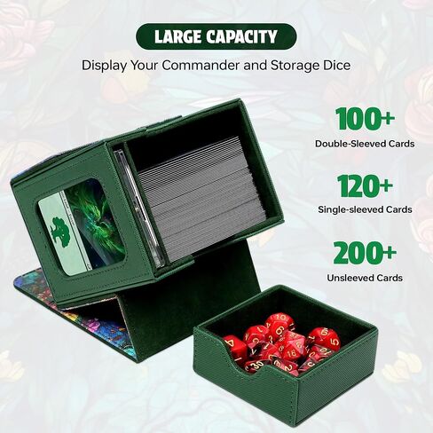 Katomula Card Deck Box for MTG Commander, Trading Cards Case Holds 100 Double-Sleeved Cards with Commander Display and Dice Tray-Forest in Kuwait