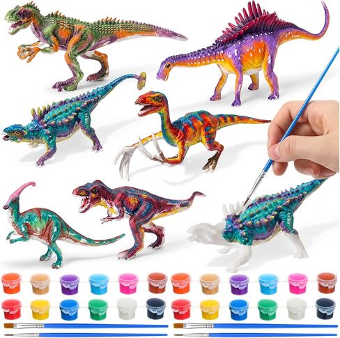 DoubleFill 6 Pcs Big Dinosaur Arts and Crafts Kit for Kids or Girls Ages 3+ Paint Your Own Paintable Dinosaur Figurines with Painting Kits Drawing 3D Toy for Children Gift Birthday (Dinosaurs D) in Kuwait