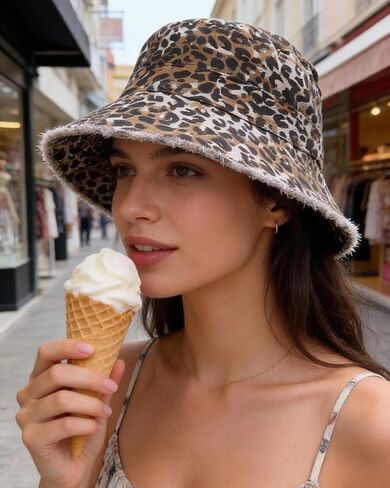 Women Fashion Leopard Print Bucket Hat Sun Hat Tassel Edge Fisherman Cap in Saudi Arabia