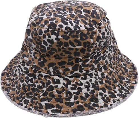 Women Fashion Leopard Print Bucket Hat Sun Hat Tassel Edge Fisherman Cap in Saudi Arabia