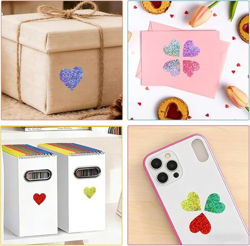 1000 Pcs Glitter Heart Stickers, 1 Inch Father's Day Foil Shiny Love Shape Label, Self Adhesive Holographic Laser Red & Assorted Color Decals for Wedding Envelope Teacher Reward Scrapbooking (2 Rolls) in Saudi Arabia
