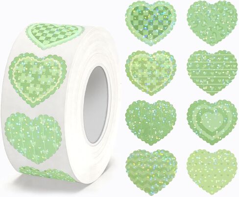 1000 Pcs Glitter Heart Stickers, 1 Inch Father's Day Foil Shiny Love Shape Label, Self Adhesive Holographic Laser Red & Assorted Color Decals for Wedding Envelope Teacher Reward Scrapbooking (2 Rolls) in Saudi Arabia