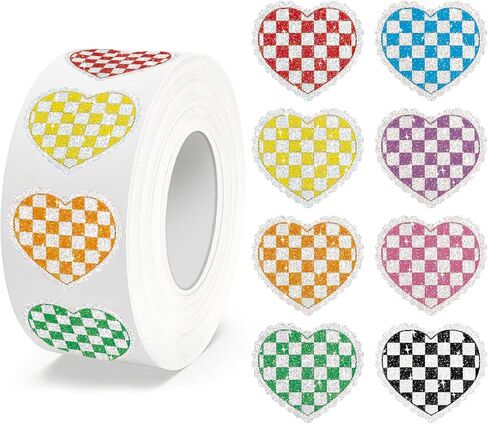 1000 Pcs Glitter Heart Stickers, 1 Inch Father's Day Foil Shiny Love Shape Label, Self Adhesive Holographic Laser Red & Assorted Color Decals for Wedding Envelope Teacher Reward Scrapbooking (2 Rolls) in Saudi Arabia