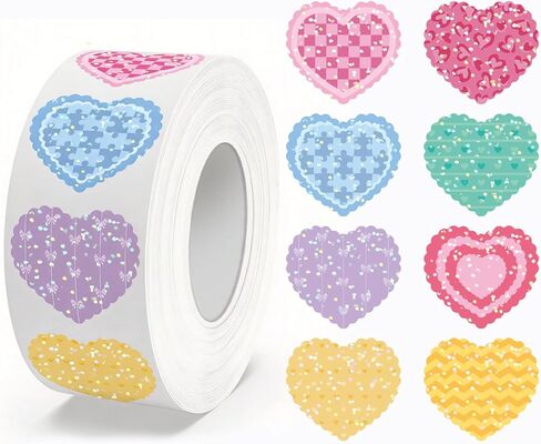1000 Pcs Glitter Heart Stickers, 1 Inch Father's Day Foil Shiny Love Shape Label, Self Adhesive Holographic Laser Red & Assorted Color Decals for Wedding Envelope Teacher Reward Scrapbooking (2 Rolls) in Saudi Arabia