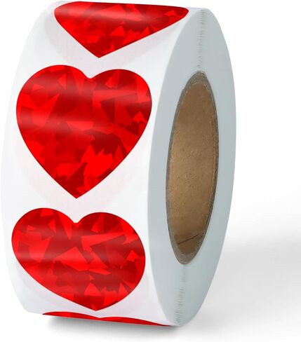 1000 Pcs Glitter Heart Stickers, 1 Inch Father's Day Foil Shiny Love Shape Label, Self Adhesive Holographic Laser Red & Assorted Color Decals for Wedding Envelope Teacher Reward Scrapbooking (2 Rolls) in Saudi Arabia