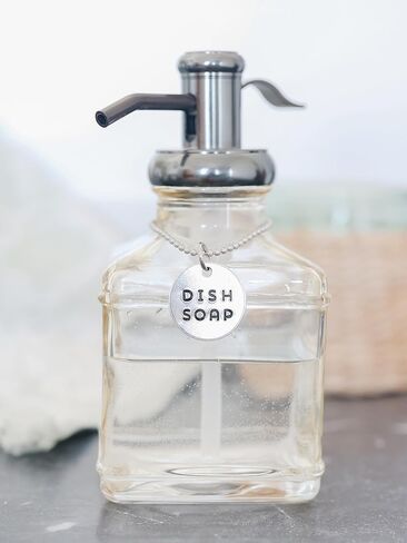 2 Piece Soap Dispenser Labels - Hand & Dish Soap Bottle Tag Set - Hand-Stamped Brass or Aluminum - Guest Bathroom & Kitchen Organization - Silver or Gold Color (Silver (Aluminum)) in Kuwait