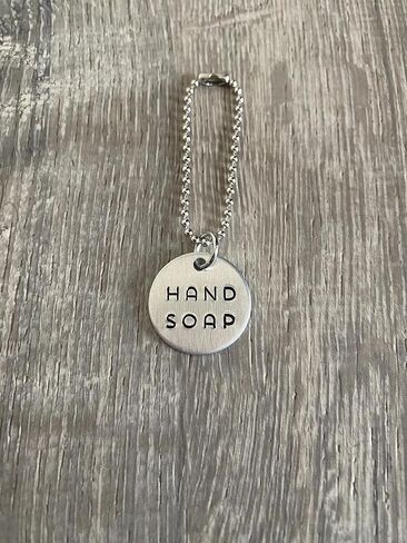 2 Piece Soap Dispenser Labels - Hand & Dish Soap Bottle Tag Set - Hand-Stamped Brass or Aluminum - Guest Bathroom & Kitchen Organization - Silver or Gold Color (Silver (Aluminum)) in Kuwait