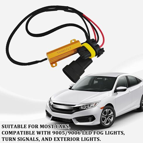 2 PCS Car LED Light Bulb Decoder, 9005/9006 50W LED Load Resistor Kit, Anti Flicker Error Decoder, Warning Canceller Relay Harness Adapter, Universal for Most Cars Headlight Fog Light Bulbs in Saudi Arabia