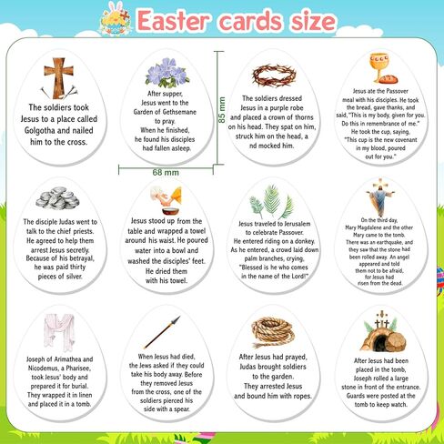 HOWAF Christian Easter Gifts Set, Include 12pcs Resurrection Eggs Stamps and 12 Religious Easter Story Cards for Resurrection Decoration, He is Riren Inking Stamps, Jesus Lives Story Rubber Stampers in Kuwait